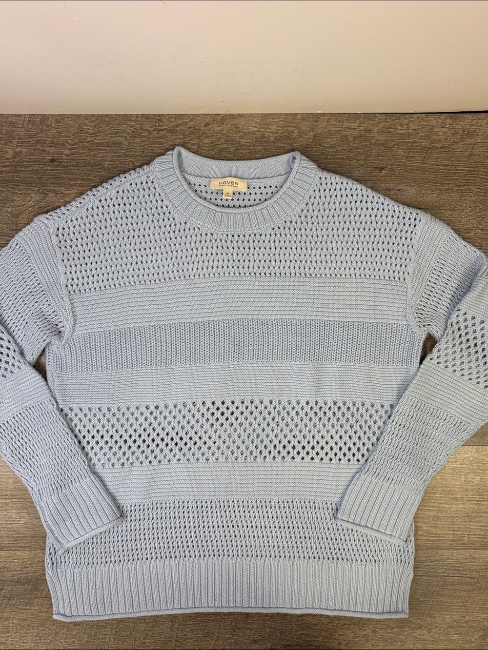 Haven Well Within Blue Open Knit Organic Cotton Sweater Size M